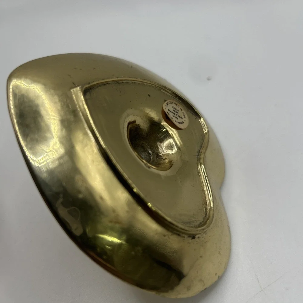 Vtg Brass Heart Shaped Ring Holder Jewelry Dish Trinket Lacquered India MCM